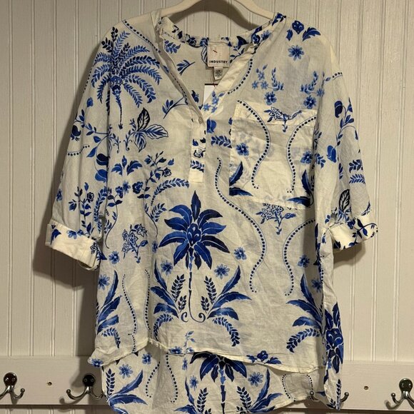 Industry Women's Blue and White Button-Up Shirt - Size Large - Picture 1 of 2